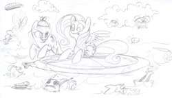 Size: 1024x584 | Tagged: safe, artist:moonraven2, fluttershy, screwball, pegasus, pony, chaos, hat, propeller hat