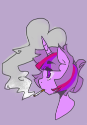 Size: 622x889 | Tagged: safe, artist:207mg, derpibooru import, twilight sparkle, bust, cigarette, portrait, smoking, solo