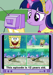 Size: 564x800 | Tagged: safe, derpibooru import, twilight sparkle, twilight sparkle (alicorn), alicorn, pony, bubble buddy, exploitable meme, feeling old yet?, female, mare, nostalgia, seesaw, spongebob squarepants, tv meme