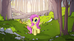 Size: 1920x1080 | Tagged: safe, artist:tivy, fluttershy, pegasus, pony, forest, solo, wallpaper