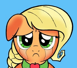 Size: 500x444 | Tagged: safe, artist:creamygravy, applejack, earth pony, pony, alternate hairstyle, ask-diamond-rarity, crying, sad, solo, tumblr, unhapplejack