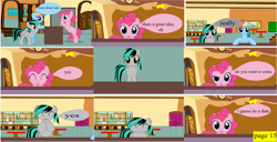 Size: 6160x3165 | Tagged: safe, artist:closingrain, artist:mellowbomb, derpibooru import, pinkie pie, rainbow dash, oc, oc:cloinsgrain, earth pony, pegasus, pony, comic:calamity fateful, 1000 hours in ms paint, comic, dialogue