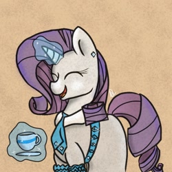 Size: 1000x1000 | Tagged: safe, artist:justalittleskye, rarity, pony, unicorn, clothes, dress, solo, tea, teacup