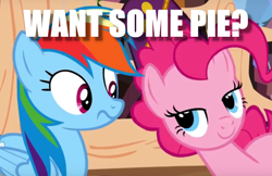 Size: 1038x671 | Tagged: safe, derpibooru import, edit, edited screencap, screencap, pinkie pie, rainbow dash, earth pony, pegasus, pony, daring don't, do not want, double entendre, image macro, lidded eyes, meme