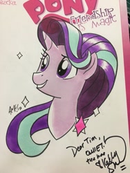 Size: 900x1200 | Tagged: safe, artist:tonyfleecs, idw, starlight glimmer, pony, unicorn, bust, portrait, smiling, solo, traditional art