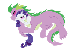 Size: 1024x721 | Tagged: safe, artist:kiananuva12, rarity, spike, dragon, pony, unicorn, blushing, eyes closed, female, hug, interspecies, male, older, older spike, shipping, size difference, sparity, straight