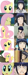 Size: 575x1506 | Tagged: safe, fluttershy, pegasus, pony, byakugan, comparison, cute, eyes closed, face, hiding, hyuuga hinata, looking at you, naruto, shy, smiling, spread wings, wings