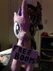 Size: 3024x4032 | Tagged: safe, artist:hystericalcub, artist:little-broy-peep, starlight glimmer, pony, unicorn, bow, free boops, irl, photo, plushie, ribbon, solo