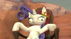 Size: 847x466 | Tagged: safe, artist:benno950, rarity, pony, unicorn, 3d, chair, crown, derp, faic, gmod, majestic, queen, queen of something, queen rarity, royalty, scrunchy face, solo, very scrunchie face, wat, youtube