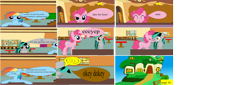 Size: 8000x2728 | Tagged: safe, artist:closingrain, artist:mellowbomb, derpibooru import, pinkie pie, rainbow dash, oc, oc:closingrain, earth pony, pegasus, pony, comic:calamity fateful, 1000 hours in ms paint, comic, dialogue