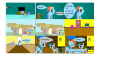 Size: 5503x2939 | Tagged: safe, artist:closingrain, artist:mellowbomb, derpibooru import, rainbow dash, oc, oc:closingrain, pegasus, pony, comic:calamity fateful, 1000 hours in ms paint, comic, dialogue