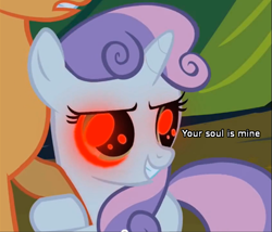 Size: 935x800 | Tagged: safe, applejack, sweetie belle, earth pony, pony, female, mare, red eyes