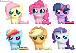 Size: 6005x4200 | Tagged: safe, artist:facelesssoles, derpibooru import, applejack, fluttershy, pinkie pie, rainbow dash, rarity, twilight sparkle, earth pony, pegasus, pony, unicorn, absurd resolution, chibi, mane six, the binding of isaac