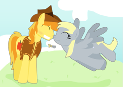 Size: 547x385 | Tagged: safe, artist:zoo977, braeburn, derpy hooves, pegasus, pony, derpyburn, female, male, mare, shipping, straight