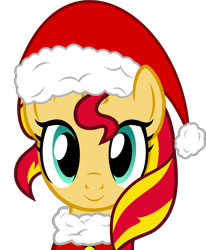 Size: 6979x8464 | Tagged: safe, artist:pink1ejack, sunset shimmer, pony, unicorn, absurd resolution, cute, female, hat, looking at you, mare, santa hat, shimmerbetes, simple background, smiling, solo, transparent background, vector