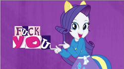 Size: 941x528 | Tagged: safe, rarity, equestria girls, dissonant caption, expand dong, exploitable meme, fuck you, meme, reaction image, solo, text, vulgar