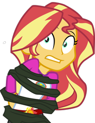 Size: 3000x3879 | Tagged: safe, artist:uponia, sunset shimmer, equestria girls, legend of everfree, .svg available, bondage, clothes, i've seen enough hentai to know where this is going, inkscape, shorts, simple background, solo, transparent background, vector, vine