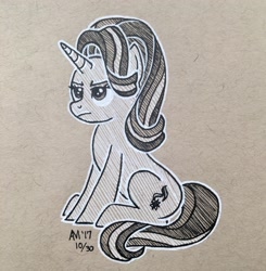 Size: 2910x2975 | Tagged: safe, artist:ambergerr, starlight glimmer, pony, unicorn, grumpy, solo, traditional art