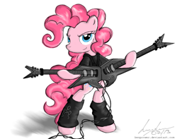 Size: 1500x1182 | Tagged: safe, artist:flutterthrash, pinkie pie, earth pony, pony, digital art, double, dual wield, guitar, leg warmers, michael angelo batio, musical instrument, punk, solo