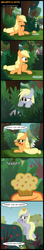 Size: 958x5397 | Tagged: safe, artist:toxic-mario, applejack, derpy hooves, earth pony, pony, apple, balancing, blank flank, comic, crying, cute, eating, eyes closed, filly, flying, food, frown, happy, hoof hold, looking back, muffin, nom, open mouth, plot, puffy cheeks, sad, sitting, smiling, spread wings, waving