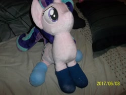 Size: 4288x3216 | Tagged: safe, artist:lilmoon, artist:lordthunder86, starlight glimmer, pony, unicorn, blanket, chair, clothes, cute, glimmerbetes, irl, photo, plushie, sitting, socks