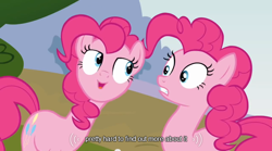 Size: 640x355 | Tagged: safe, screencap, pinkie pie, earth pony, pony, too many pinkie pies, clone, lidded eyes, meme, pinkie clone, youtube caption