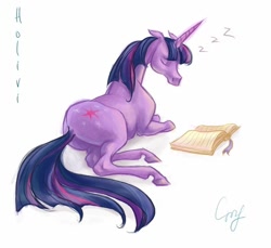 Size: 806x739 | Tagged: safe, artist:holivi, derpibooru import, twilight sparkle, horse, book, hoers, realistic, realistic anatomy, sleeping, solo, zzz