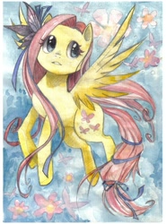 Size: 953x1290 | Tagged: safe, artist:paulina-ap, fluttershy, pegasus, pony, female, mare, pink mane, solo, yellow coat