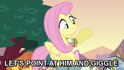 Size: 704x396 | Tagged: safe, edit, edited screencap, screencap, fluttershy, pegasus, pony, hurricane fluttershy, female, goggles, image macro, mare, smiling, solo focus