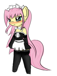 Size: 770x1037 | Tagged: dead source, safe, artist:ptepix, fluttershy, pegasus, pony, bipedal, clothes, maid, solo