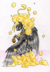 Size: 1024x1462 | Tagged: safe, artist:dragonademetal, derpy hooves, pegasus, pony, corrupted, female, mare, nightmare derpy, nightmarified, solo, traditional art