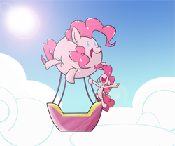 Size: 800x667 | Tagged: safe, artist:thewormouroboros, pinkie pie, earth pony, pony, balloon, cloud, female, hot air balloon, sky, solo, sun