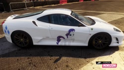 Size: 1280x720 | Tagged: safe, rarity, pony, unicorn, car, ferrari, ferrari f430, ferrarity, forza horizon, itasha