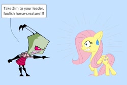 Size: 897x600 | Tagged: safe, artist:kristoonzartist76, fluttershy, pegasus, pony, crossover, invader zim, zim