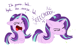 Size: 5504x3264 | Tagged: safe, artist:adorkabletwilightandfriends, color edit, edit, editor:thebeessneeze, starlight glimmer, pony, unicorn, colored, comic, female, mare, mucus, pre sneeze, simple background, sneezing, snot, spray, transparent background