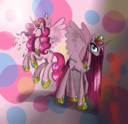 Size: 3137x3041 | Tagged: safe, artist:alicjaspring, pinkie pie, alicorn, pony, duality, element of laughter, pinkamena diane pie, pinkamenacorn, pinkiecorn, race swap, xk-class end-of-the-world scenario