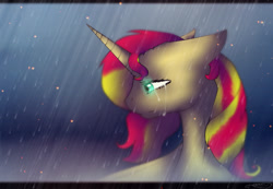 Size: 2407x1661 | Tagged: safe, artist:pastiesfromseals, sunset shimmer, pony, equestria girls, crying, rain, sad, solo