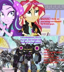 Size: 720x808 | Tagged: safe, edit, edited screencap, screencap, starlight glimmer, sunset shimmer, equestria girls, mirror magic, spoiler:eqg specials, blackout (decepticon), clash of hasbro's titans, crossover, crystal prep academy, decepticon, mall, megatron, starscream, tarn, transformers