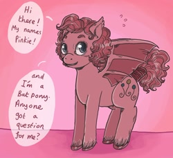 Size: 1280x1165 | Tagged: safe, artist:superlucky13, pinkie pie, bat pony, pony, ask, ask bat pony pinkie, bat ponified, pinkiebat, solo