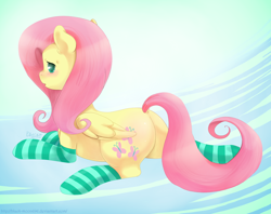 Size: 1024x810 | Tagged: dead source, safe, artist:blacky-moon, fluttershy, pegasus, pony, clothes, plot, socks, solo, striped socks