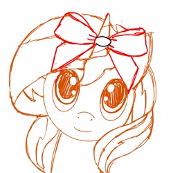 Size: 2160x2160 | Tagged: artist needed, safe, sunset shimmer, pony, bow, monochrome, sketch, solo