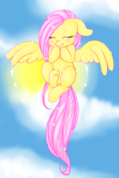 Size: 4761x7083 | Tagged: safe, artist:gemwist, fluttershy, pegasus, pony, absurd resolution, cute, floppy ears, flying, shyabetes, sky, solo