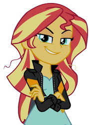 Size: 1888x2634 | Tagged: safe, artist:leirbag-an, sunset shimmer, equestria girls, friendship games, clothes, crossed arms, jacket, leather jacket, simple background, smirk, smug, smugset shimmer, solo, transparent background, vector