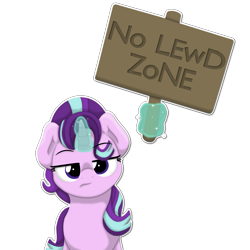 Size: 2236x2236 | Tagged: safe, artist:ljdamz1119, starlight glimmer, pony, unicorn, female, frown, glowing horn, levitation, lewd, lidded eyes, looking at you, magic, magic aura, mare, reaction image, sign, simple background, solo, telekinesis, transparent background, unamused