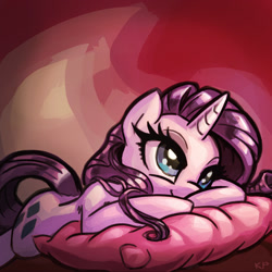 Size: 1600x1600 | Tagged: safe, artist:kp-shadowsquirrel, rarity, pony, unicorn, beautiful, dark, dream, female, mare, pillow, prone, smiling, solo