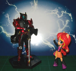 Size: 903x850 | Tagged: safe, sunset shimmer, equestria girls, boots, clothes, crossover, dark kiva, doll, equestria girls minis, jacket, kamen rider, kamen rider kiva, leather jacket, skirt, toy