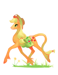 Size: 695x900 | Tagged: safe, artist:friendleadershenanigans, applejack, earth pony, pony, saddle bag, solo, unshorn fetlocks