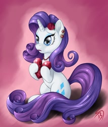 Size: 1200x1400 | Tagged: safe, artist:bluespaceling, rarity, pony, unicorn, alternate hairstyle, crystal heart, earring, heart, rose, solo