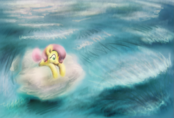 Size: 839x567 | Tagged: safe, artist:pterodactl, fluttershy, pegasus, pony, cloud, cloudy, solo