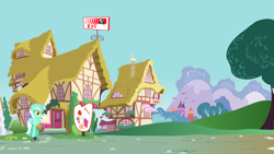 Size: 1280x720 | Tagged: safe, lyra heartstrings, pinkie pie, chicken, earth pony, pony, colonel sanders, kfc, moustache, ponies eating meat